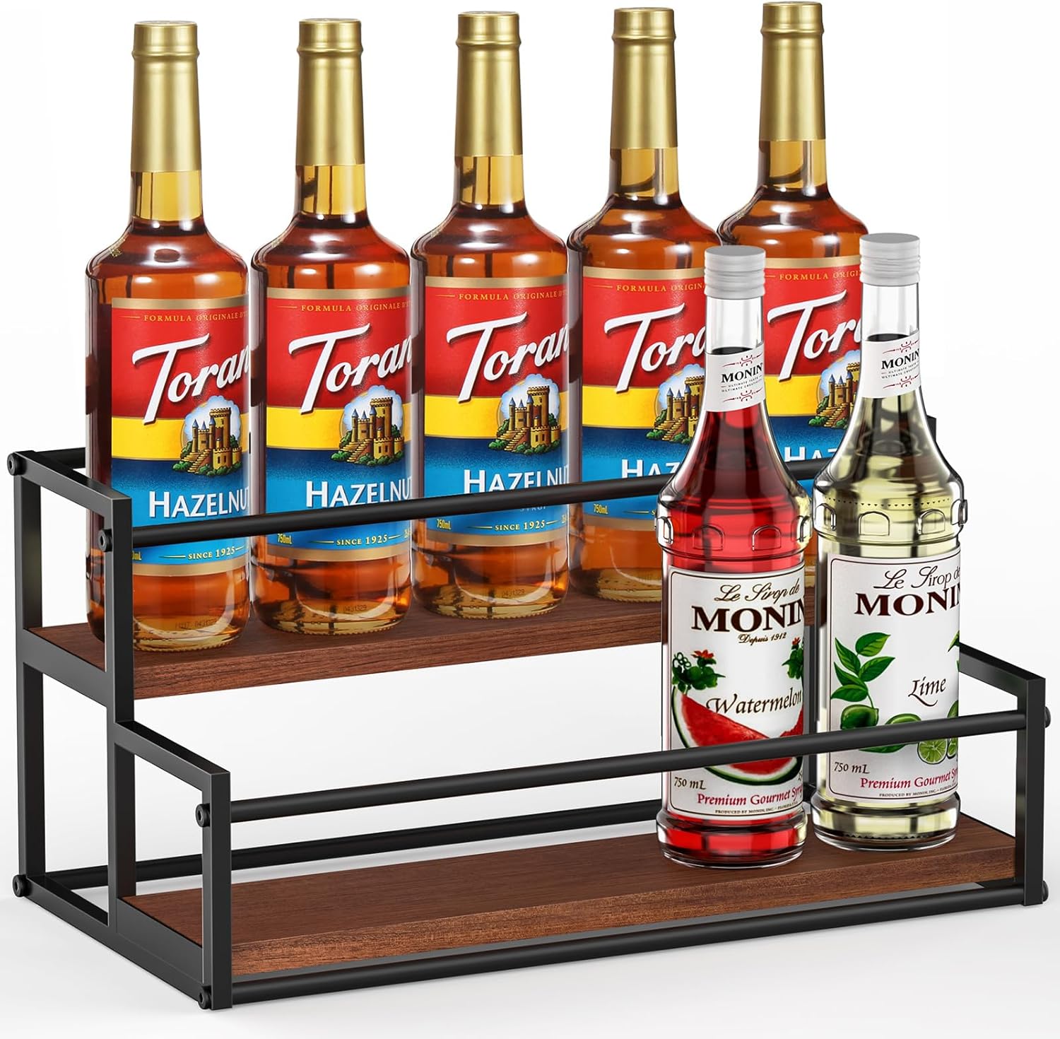 Installing THYGIFTREE Syrup Rack Metal Wood Countertop Organizer on a wooden kitchen countertop
