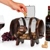 Makuvine Wine Cork Display Barrel Rustic Metal Tabletop Rack-5