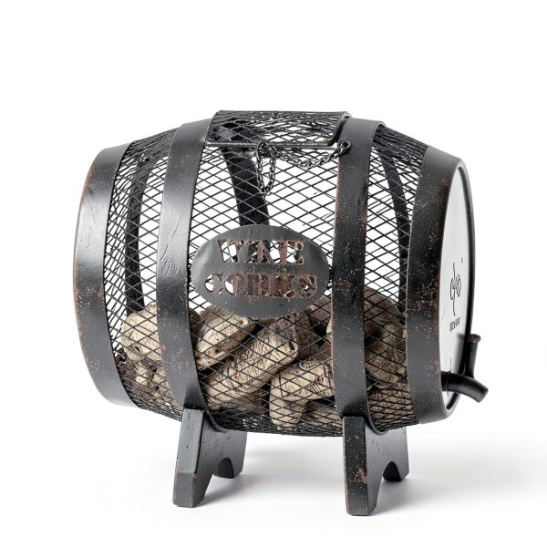 Makuvine Wine Cork Display Barrel Rustic Metal Tabletop Rack-7