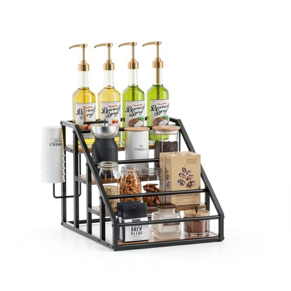 Vantimo Rustic Brown 4 Tier Metal Step Shelf Rack-1