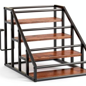 Vantimo Rustic Brown 4 Tier Metal Step Shelf Rack-0