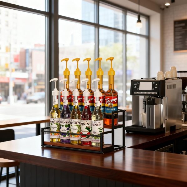 THYGIFTREE Syrup Rack Metal Wood Countertop Organizer-5