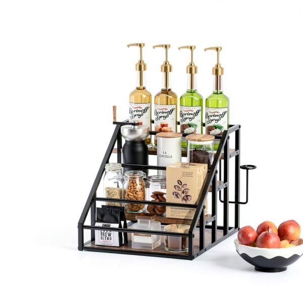 Vantimo Rustic Brown 4 Tier Metal Step Shelf Rack-5