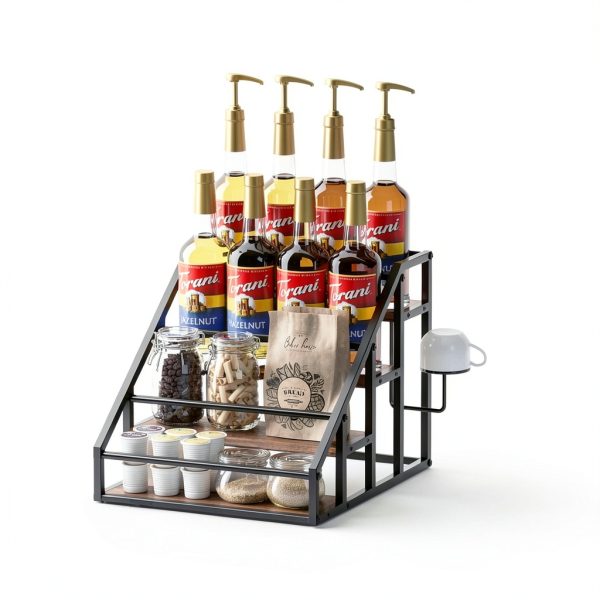 Vantimo Rustic Brown 4 Tier Metal Step Shelf Rack-3