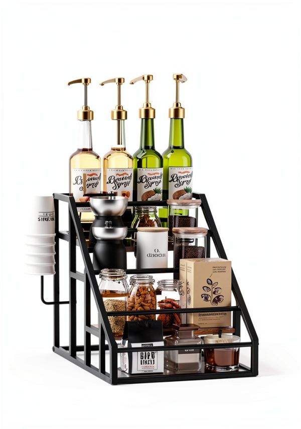 Vantimo Rustic Brown 4 Tier Metal Step Shelf Rack-6