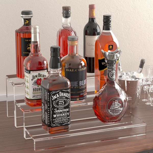 JUESHA Acrylic Wine Rack Clear Black Tiered Bar Shelf-1