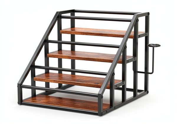 Vantimo Rustic Brown 4 Tier Metal Step Shelf Rack-2