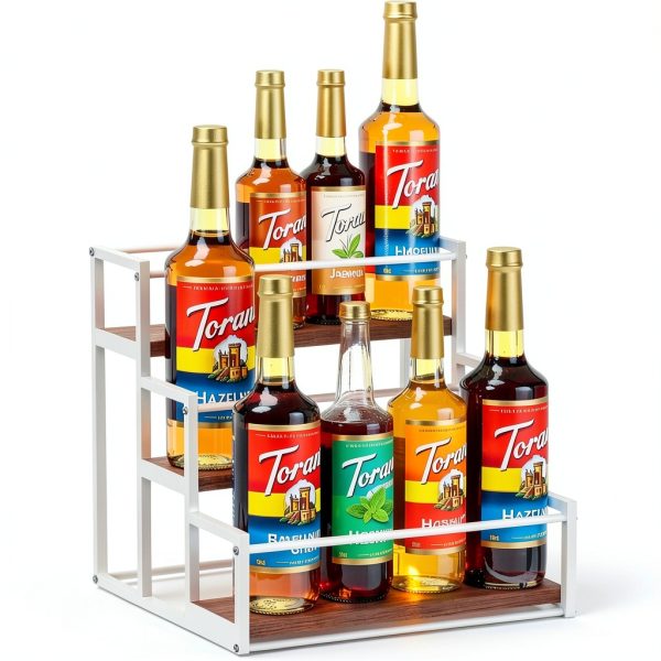 THYGIFTREE Coffee Syrup Rack Metal Wood Organizer Kitchen-2