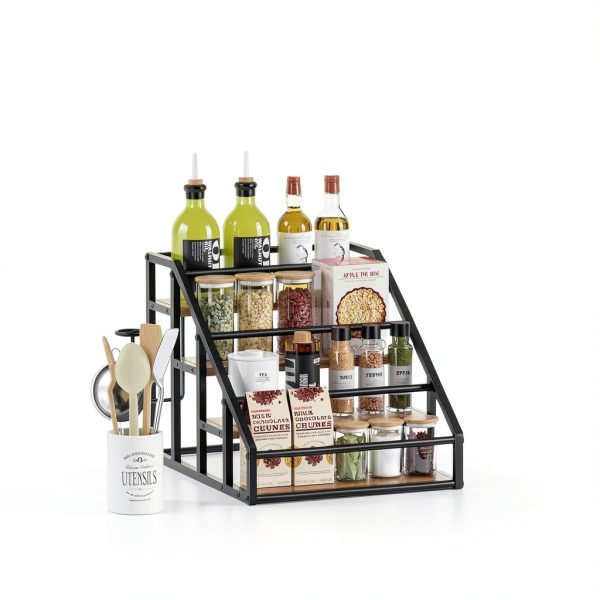 Vantimo Rustic Brown 4 Tier Metal Step Shelf Rack-8