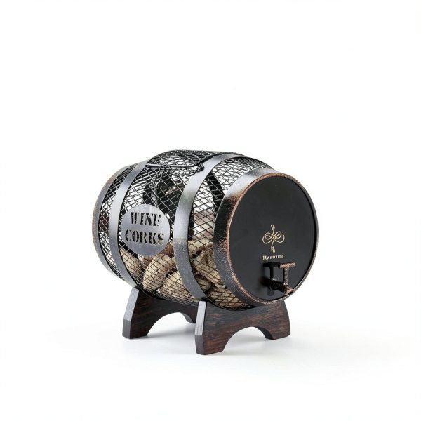Makuvine Wine Cork Display Barrel Rustic Metal Tabletop Rack-6