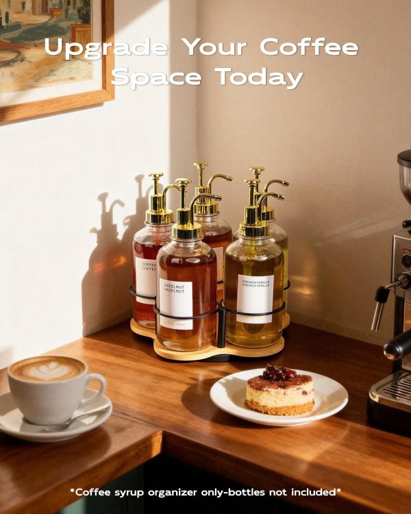 IntreLife Coffee Syrup Organizer Bamboo Iron Rustic Style-4