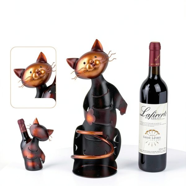 Cat Wine Rack Drincarier Metal Modern Holder-3