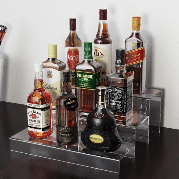 JUESHA Acrylic Wine Rack Clear Black Tiered Bar Shelf-3