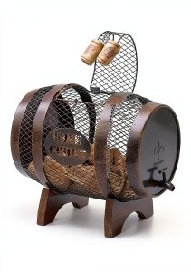 Makuvine Wine Cork Display Barrel Rustic Metal Tabletop Rack-0