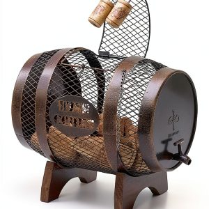 Makuvine Wine Cork Display Barrel Rustic Metal Tabletop Rack-0