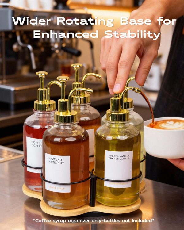 IntreLife Coffee Syrup Organizer Bamboo Iron Rustic Style-5
