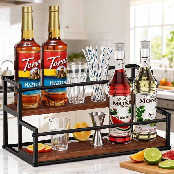 THYGIFTREE Syrup Rack Metal Wood Countertop Organizer-4