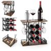 VyGrow Wine Rack Rustic Steel Wood 6 Bottle Tabletop Storage-1