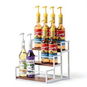 THYGIFTREE Coffee Syrup Rack Metal Wood Organizer Kitchen-0