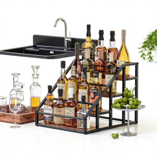 Vantimo Rustic Brown 4 Tier Metal Step Shelf Rack-4