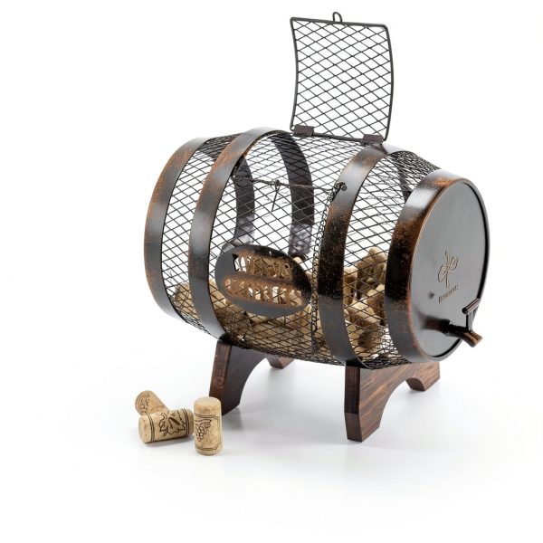 Makuvine Wine Cork Display Barrel Rustic Metal Tabletop Rack-4