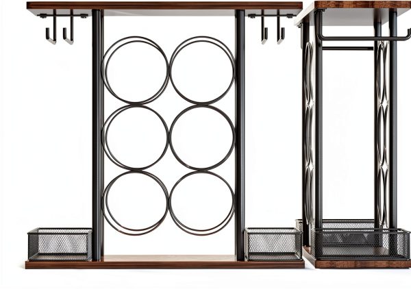 VyGrow Wine Rack Rustic Steel Wood 6 Bottle Tabletop Storage-5