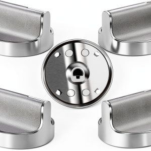 W10766544 Funmit Gas Stove Knobs 5 Piece Stainless Set for Whirlpool-0