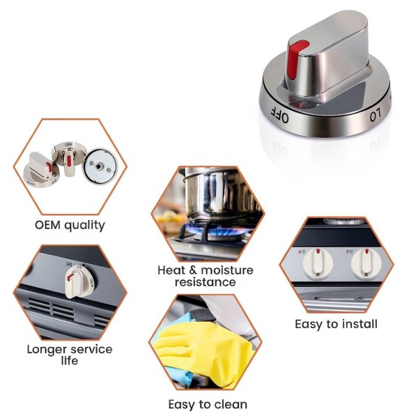 DG64-00472A 5pcs Stove Knob Set – MONKEMON Steel for Samsung Range-2
